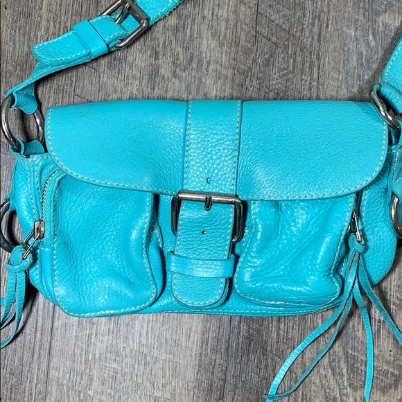 SOLD Vintage Roots leather turquoise buckle ring - Picture 2 of 9